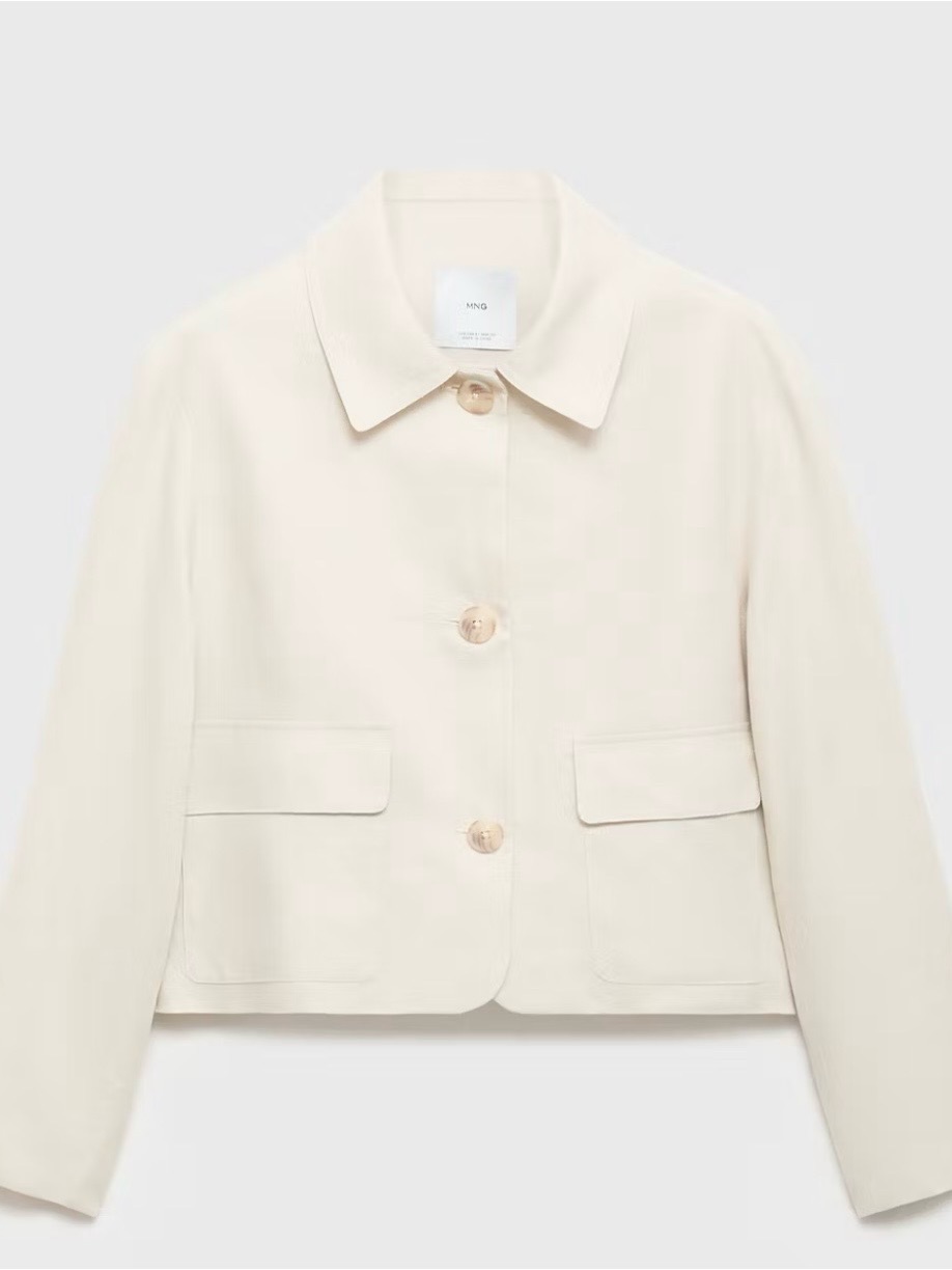 Mango Cream Cropped Button Jacket